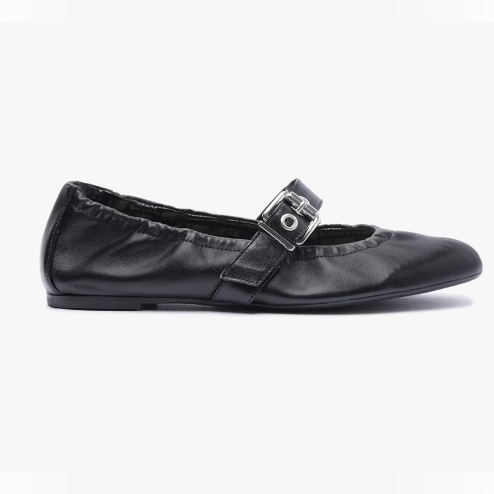 Schutz Calita Nappa Leather Buckle Flat Black Size 9 - Picture 2 of 7